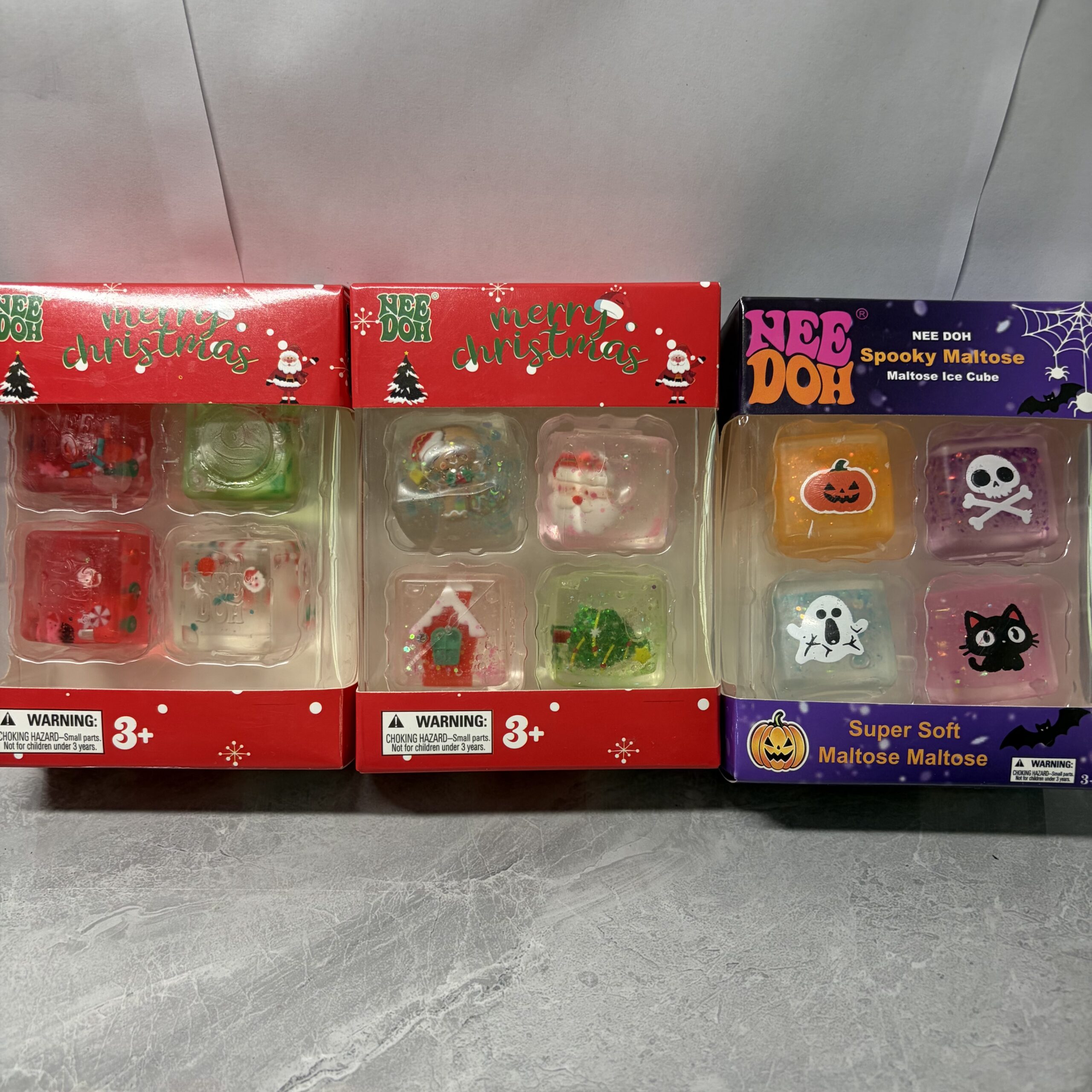 Christmas Halloween Maltose Ice Cube Squishy Toys 4 Pcs Box Super Soft TPR Stress Relief Squeeze Fidget Toys For Kids Party Gift Wholesale