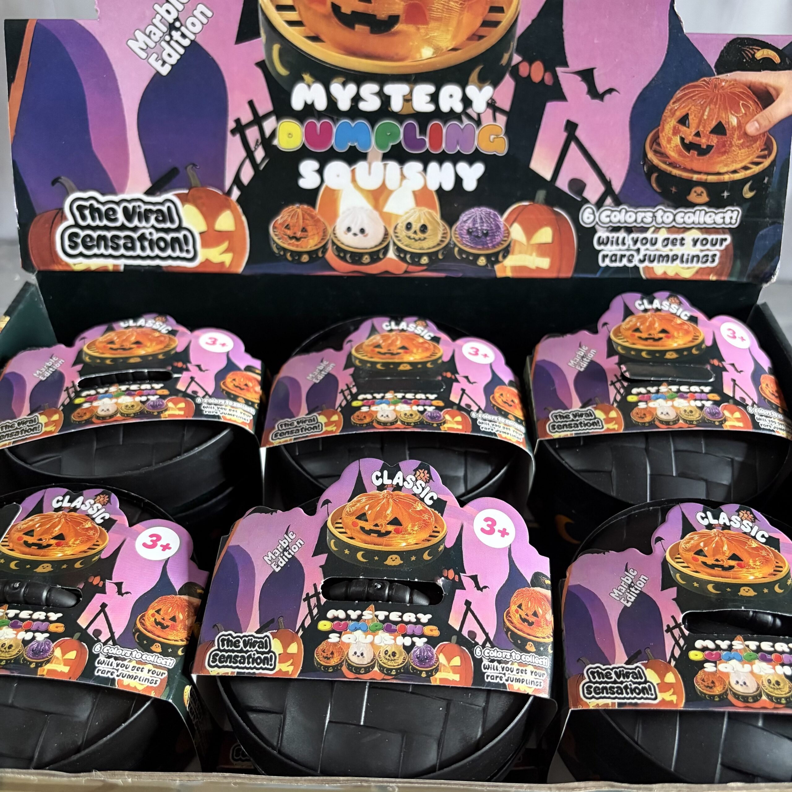 🎃 Halloween Marble‑Edition Mystery Dumpling Squishy Steamer blind box, total 6 styles to collect! Soft TPR squeeze fidget toy, satisfying stress relief. Great for Halloween party favors & kids holiday gifts. DM for wholesale & bulk OEM orders.
