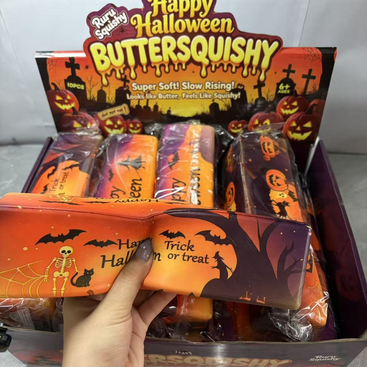 Halloween Theme Butter Stick Squishy Toy Slow Rising TPR Squeeze Fidget Toy Holiday Sensory Toy for Kids Party Favors