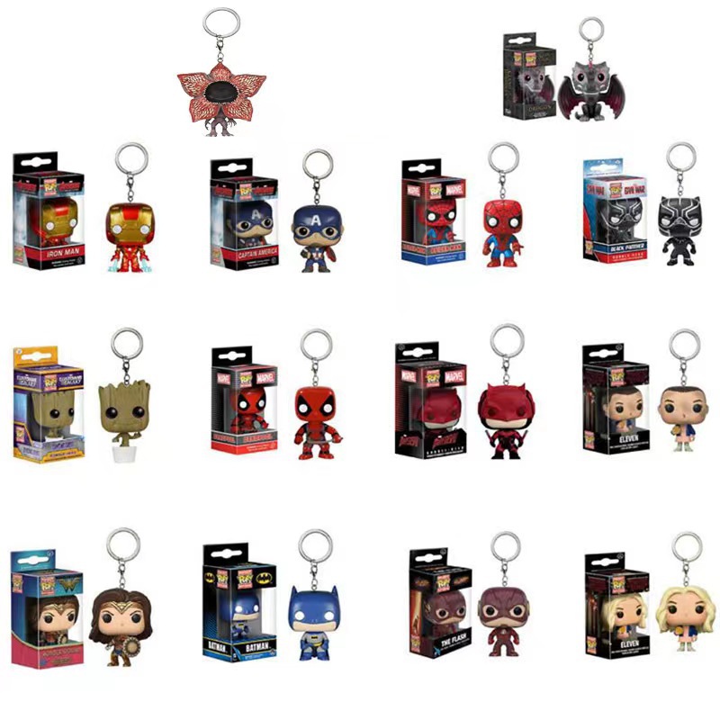 Pocket Pop Keychain Marvel DC Stranger Things Character Vinyl Figure Keychain Boxed Collectible Mini Pop Figure Key Ring Fans Gift