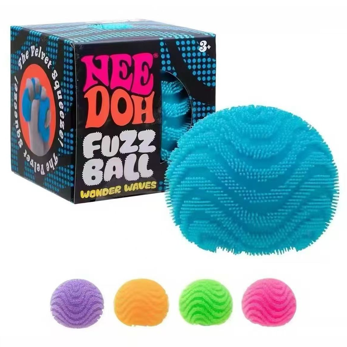 NeeDoh Fuzz Ball Wonder Waves Velvet Squeeze Toy Wavy Textured Spiky Fuzz Stress Relief Sensory Fidget Ball for Kids Adults Anxiety Relief