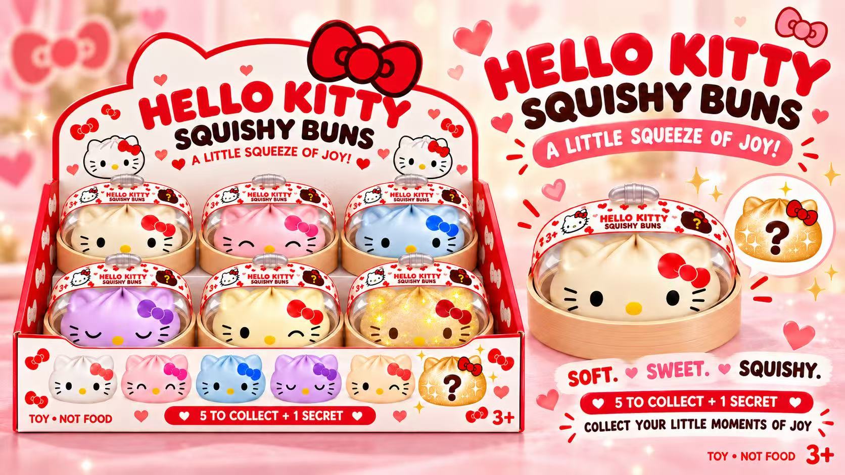 Hello Kitty Squishy Dumpling Blind Box Slow Rising Squeeze Toy Kawaii Steamed Bun Stress Relief Fidget Collectible Toy with Secret Chase