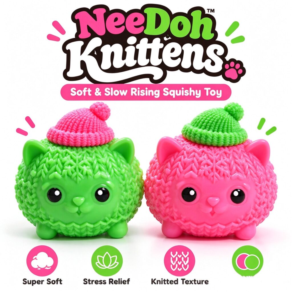 NeeDoh Knittens Soft Slow Rising Squishy Fidget Toy Knitted Texture Stress Relief Squeeze Kitten Sensory Toy For Kids