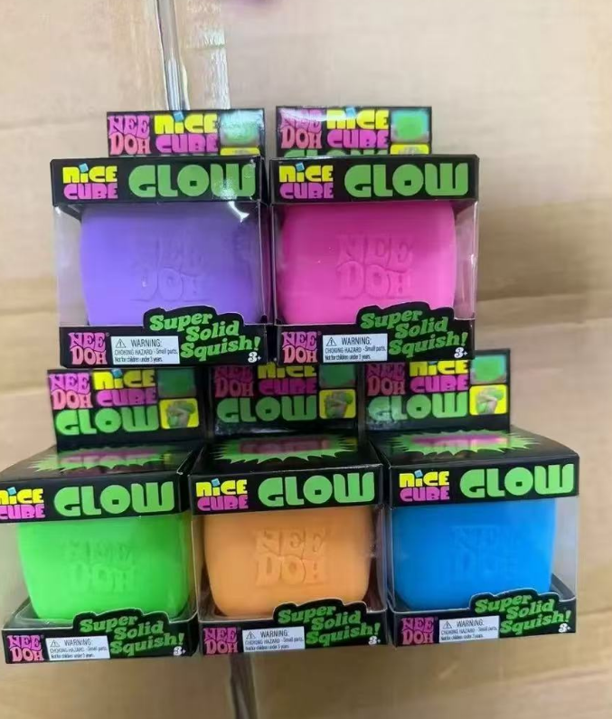 Nee Doh Nice Cube Glow In Dark Fidget Toy Super Solid Squish Slow Rebound Stress Relief Squishy Cube Sensory Squeeze Toy For Kids Adults Gift