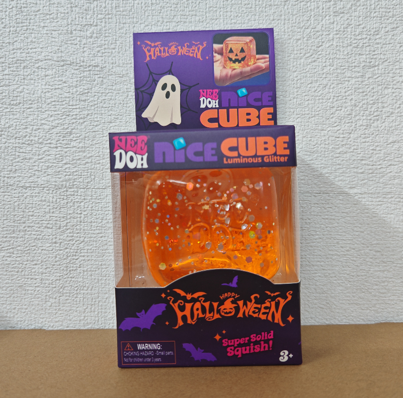 Halloween Nee Doh Nice Cube Luminous Glitter Fidget Toy Super Solid Squish Pumpkin Face Slow Rebound Squeeze Sensory ASMR Stress Relief Toy