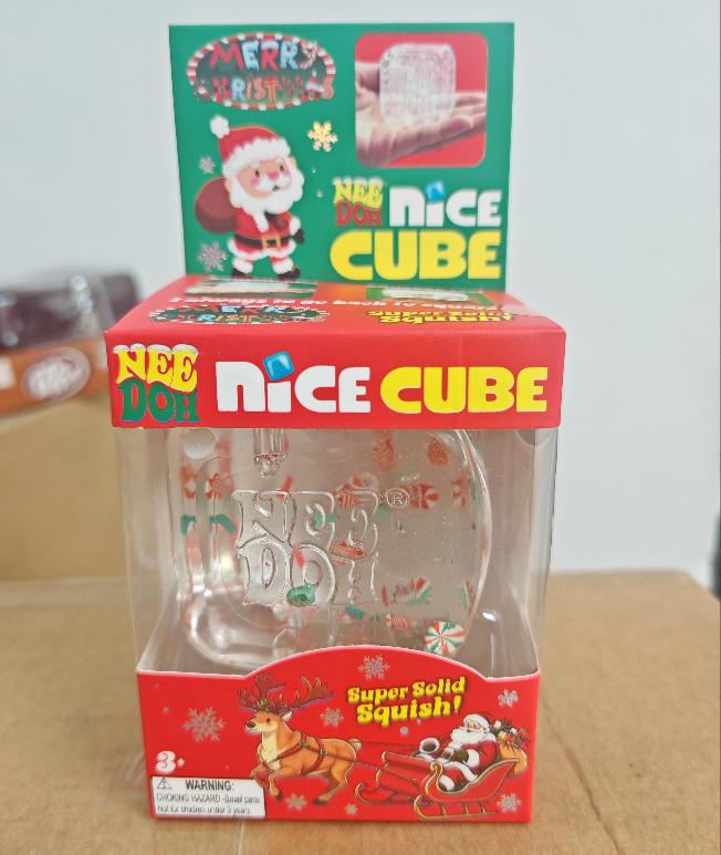 Christmas Nee Doh Nice Cube Fidget Toy Super Solid Squish With Santa Figure Inside Slow Rebound Squeeze Sensory ASMR Stress Relief Toy