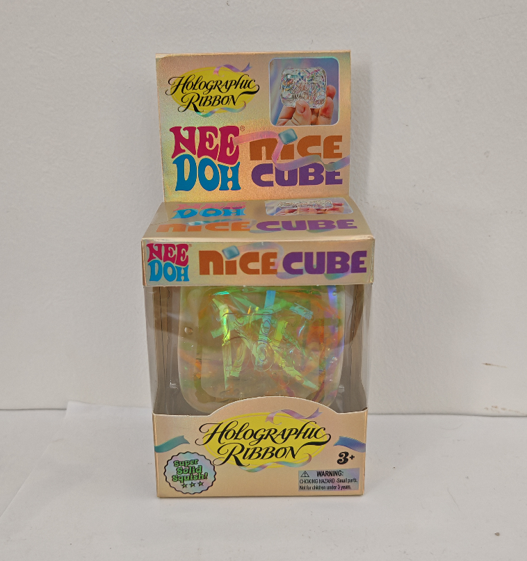 Nee Doh Nice Cube Holographic Ribbon Fidget Toy Super Solid Squish Rainbow Ribbon Slow Rebound Squeeze Sensory ASMR Stress Relief Toy