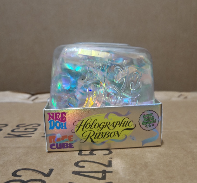 Giant Nee Doh Nice Cube Holographic Ribbon Fidget Toy Super Solid Squish Iridescent Ribbon Large Slow Rebound Squeeze Sensory ASMR Stress Relief Toy
