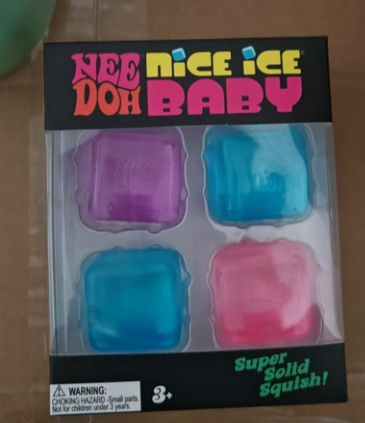 Nee Doh Nice Ice Baby 4 Pack Fidget Toy Set Super Solid Squish Transparent Ice Cube Slow Rebound Squeeze Sensory ASMR Stress Relief Toy