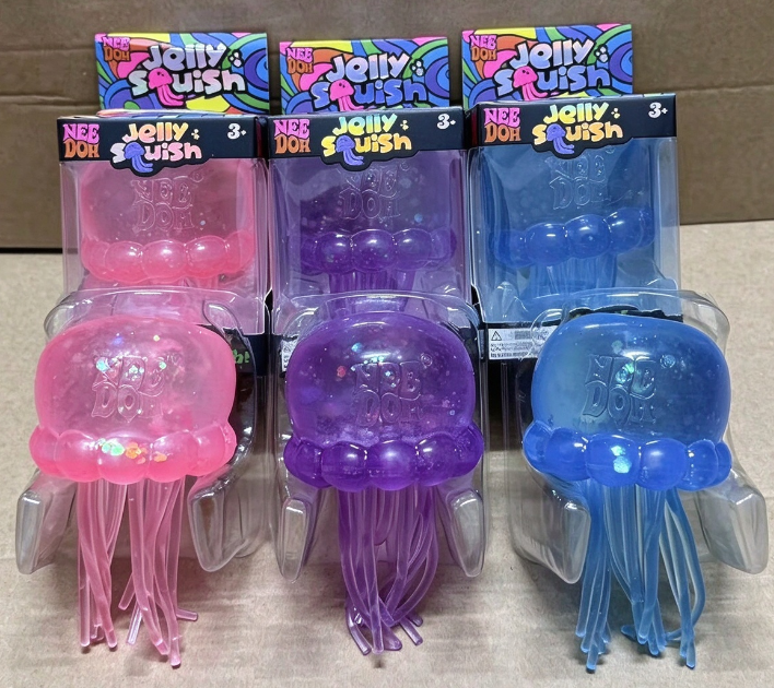 Nee Doh Jelly Squish Jellyfish Fidget Toy Glitter Transparent Slow Rebound Squeeze Sensory ASMR Stress Relief Toy