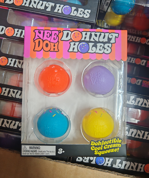 Nee Doh Dohnut Holes 4 Pack Fidget Balls Donut Shape Sprinkle Squeeze Slow Rebound ASMR Stress Relief Toy Set