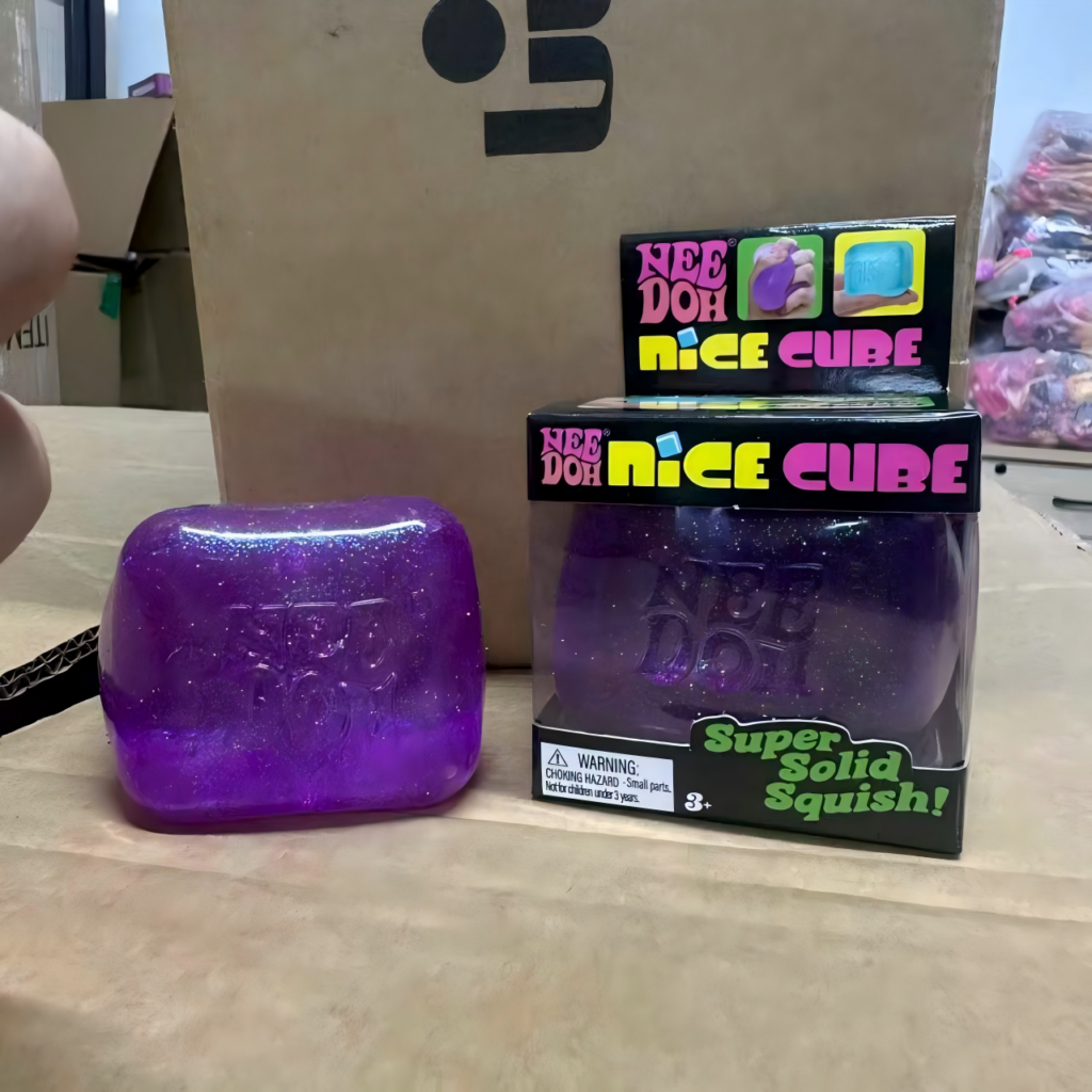 NeeDoh Nice Cube Glitter Super Solid Squish Fidget Toy Transparent Cube Stress Relief Squeeze Sensory Toy For Kids