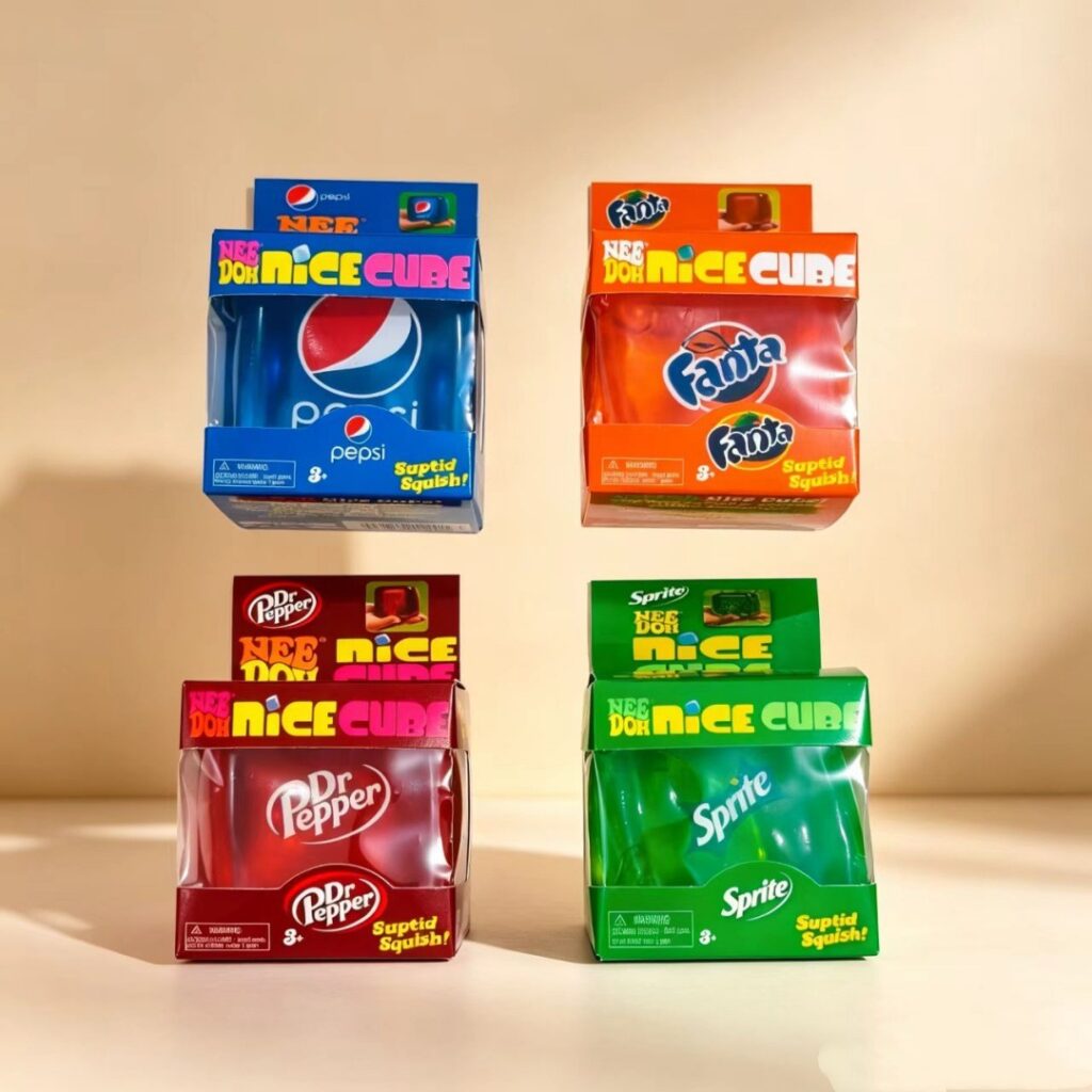 Needoh Soda Drink Cube Squeeze Fidget Toy, Transparent Soft Gel Stress Relief Squishy Toy, Novelty Beverage Shape Decompression Gift