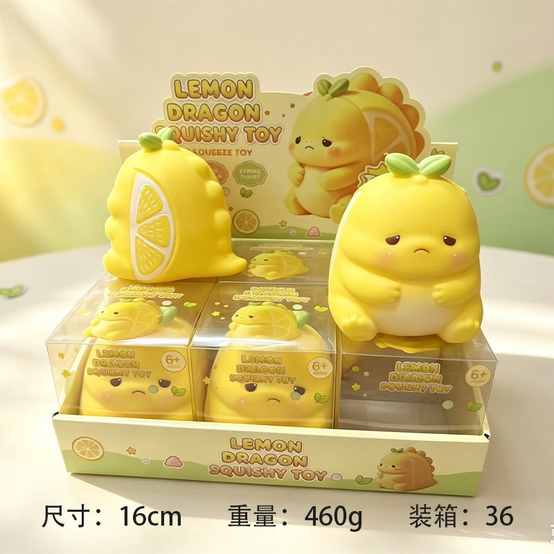Cute Lemon Dinosaur Squishy Toy, Soft Flour Filled Slow Rebound Stress Squeeze Fidget Toy