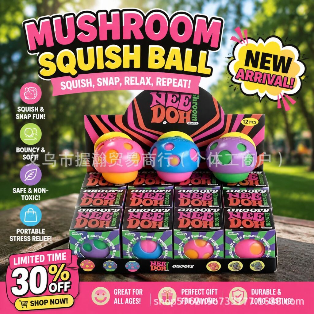 Needoh Mushroom Ball - Soft and Malleable Play Toy with Adjustable Texture and Powdered Finish for Stress Relief