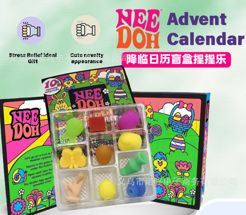 Needoh Easter Advent Calendar Fidget Toy Set, 10 Days Countdown Surprise Squish Squeeze Toys, Assorted Sensory Stress Relief Gift Pack