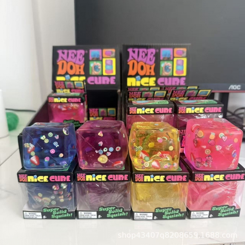 New  Needon  Stress Relief Fruit Cube Sensory Toy Squeeze Decompression Toy