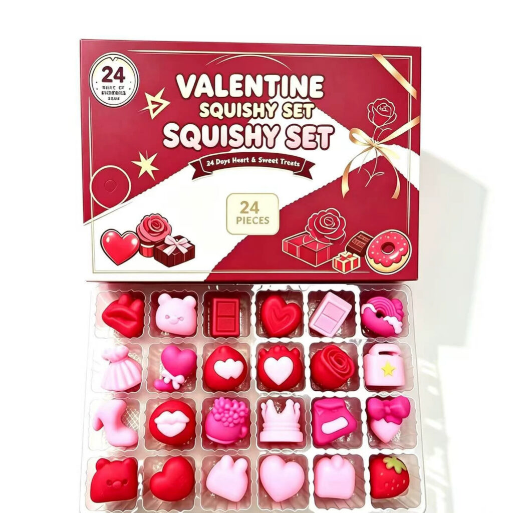 Valentine's Day 24-grid advent calendar blind box gift set, TPR soft rubber stress relief squeeze Squishy toy wholesale