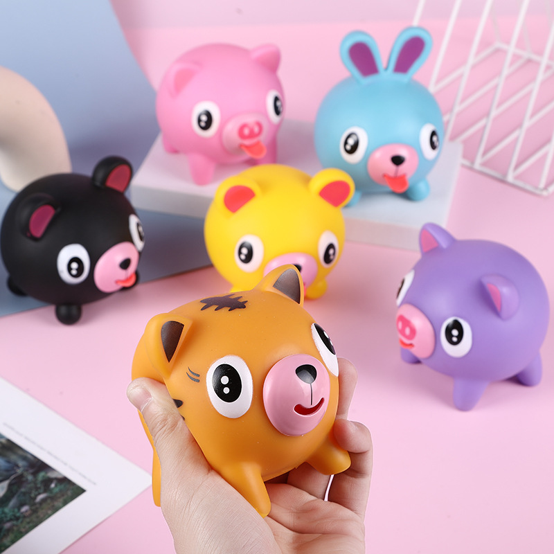 Decompression tongue-out doll squeeze toy stress relief toy sounding blue rabbit pink pig animal craft net celebrity hot item
