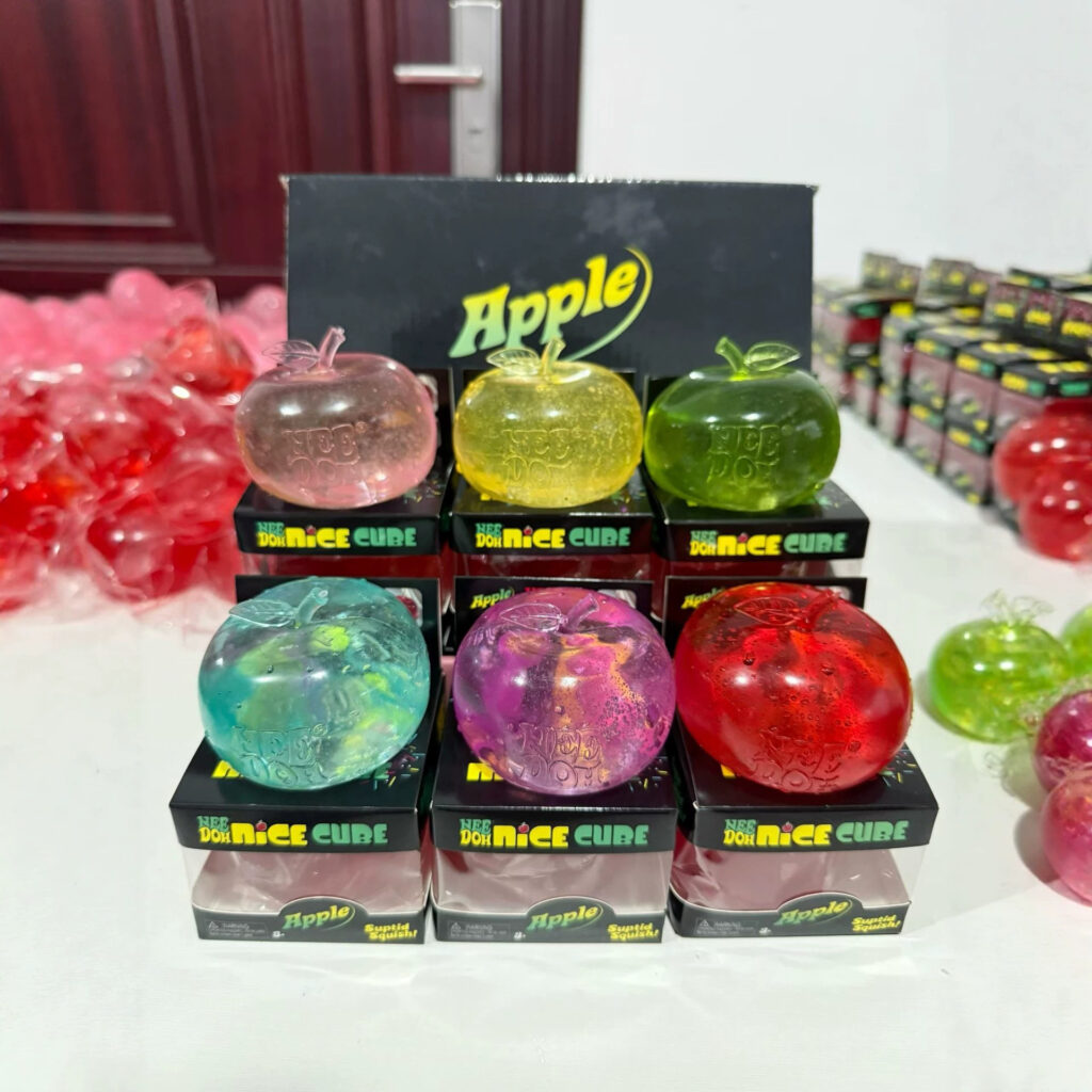 Needoh Apple Shape Gel Squeeze Fidget Toy, Transparent Soft Stress Relief Squishy Toy, Novelty Fruit Decompression Gift for Kids Adults