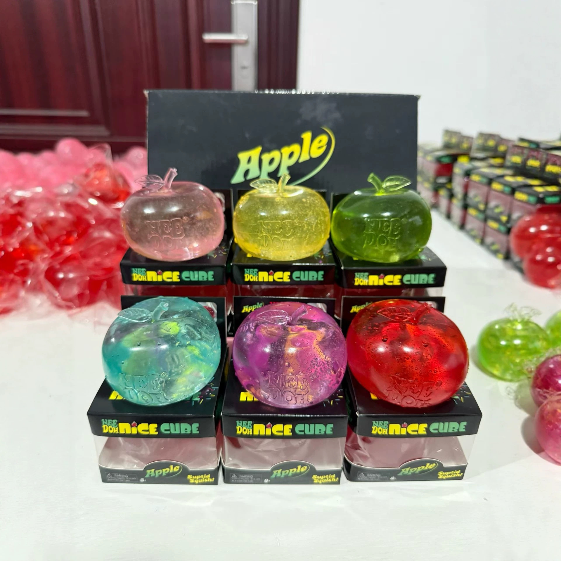 Needoh Apple Shape Gel Squeeze Fidget Toy, Transparent Soft Stress Relief Squishy Toy, Novelty Fruit Decompression Gift for Kids Adults