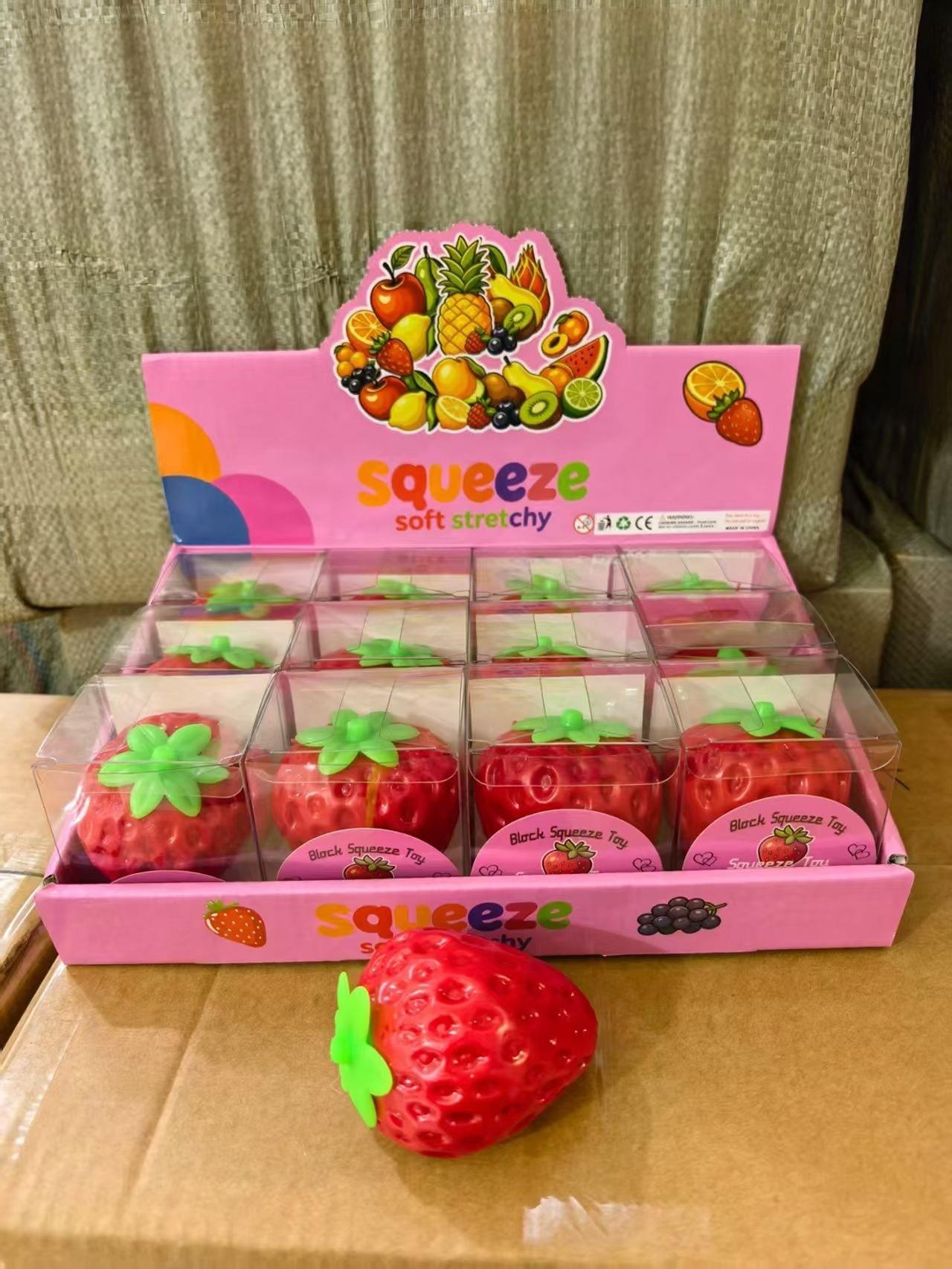 Strawberry Squishy Stress Ball, TPR Soft Squeeze Fidget Toy, Fruit Shaped Stress Relief Toy for Kids Adults