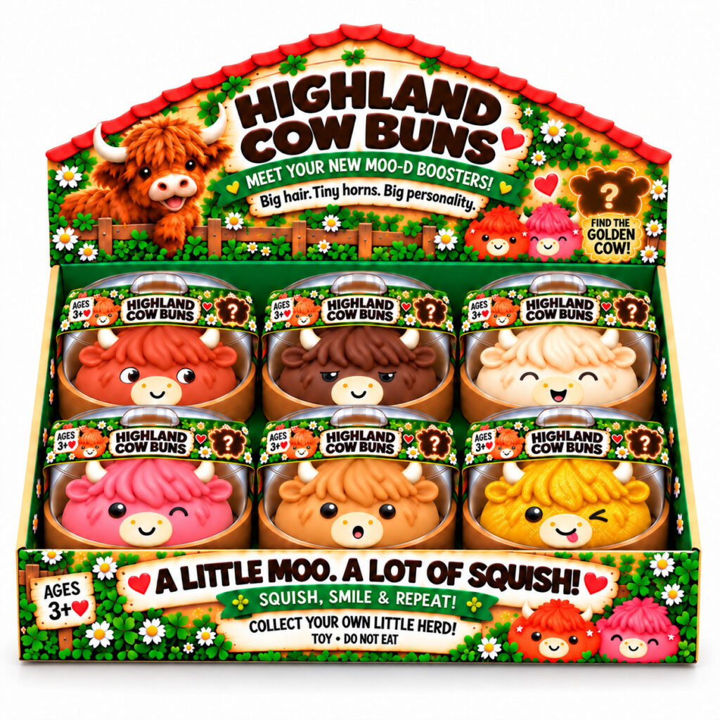 Highland Cow Bun Blind Box Squishy Toy, Slow Rising Soft Squeeze Fidget Toy, Cute Cattle Collectible Surprise Gift for Kids