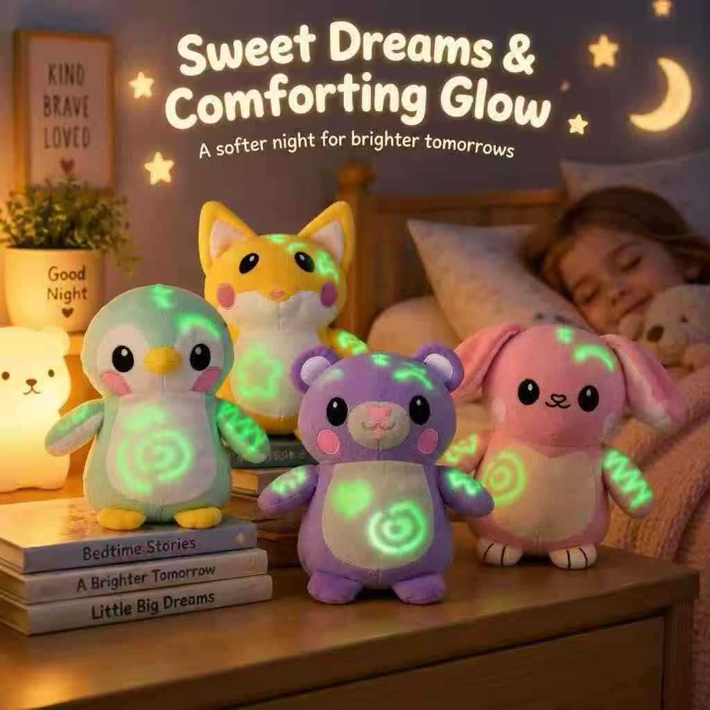 Glow In Dark Plush Animal Toy, Soft Short Plush DIY Doodle Stuffed Doll, Cute Fox Bear Penguin Rabbit Toy For Kids Gift