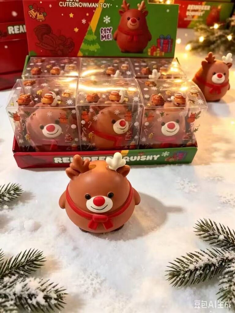 Cute Christmas Reindeer Squishy Fidget Toy, Flour Filled Stress Relief Squeeze Toy, Holiday Gift for Kids Adults