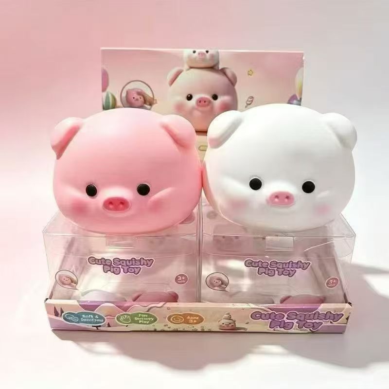 Kawaii Pig Squishy Toy, Building Block Mud Inside, Satisfying ASMR Sound When Pressing, Stress Squeeze Toy