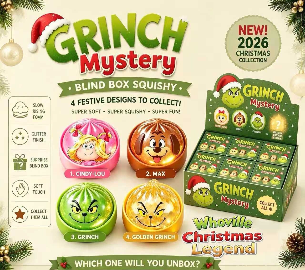 Christmas Mystery Blind Box Squishy Toy, Slow Rising Soft Squeeze Fidget Stress Relief Toy, Holiday Surprise Collectible Gift for Kids