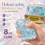 NeeDoh 8cm Holographic Ribbon Cube Iridescent Shine Crystal Clear Squishy Cube Super Solid Squish Squeeze Stress Relief Sensory Fidget Toy view 3
