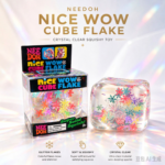 NeeDoh Nice Wow Cube Flake, Crystal Clear Squishy Cube with Colorful Floating Snowflake Flakes, Super Solid Squish, Sparkle Shimmer Stress Relief Sensory Fidget Toy for Kids Adults view 1