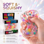 NeeDoh Nice Wow Cube Flake, Crystal Clear Squishy Cube with Colorful Floating Snowflake Flakes, Super Solid Squish, Sparkle Shimmer Stress Relief Sensory Fidget Toy for Kids Adults view 2