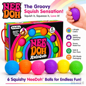 NeeDoh Rainboh Squish Ball 6 Pack Rainbow Soft Squeeze Stress Relief Fidget Ball Groovy Squish Sensory Toy for Kids Adults