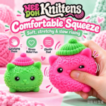 NeeDoh Knittens Squeeze Toy, Cute Knit Look Kitten Squishy with Beanie Hat, Slow Rising Super Soft Stress Relief Sensory Fidget Toy, Gitable Animal Squish Gift for Kids Adults view 3