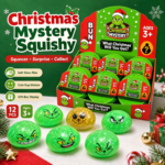 Christmas Mystery Squishy Bun, Grinch Themed Slow Rising Surprise Blind Box Squeeze Ball, Assorted Funny Face Stress Relief Fidget Toy, 12PCS Display Pack, Holiday Collectible Gift & Stocking Stuffer for Kids view 1