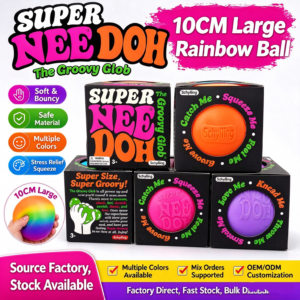 Super Nee Doh The Groovy Glob 10CM Large Rainbow Squeeze Ball Soft Bouncy Sensory Fidget Toy Stress Relief Squishy Toy Gift Box