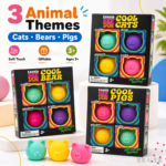 Teenie NeeDoh Cool Cats Bears Pigs Squish Set 4 Pack Cute Animal Head Soft Doh Squeeze Toy Stress Relief Sensory Fidget Toy Gift Box view 1