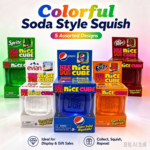 NeeDoh Nice Cube Soda Style Squish, Assorted Drink Logo Transparent Maltose Gel Squeeze Cube, Viral TikTok Stress Relief Fidget Sensory Toy, Super Solid Squish for Collection Gift view 1