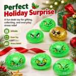 Christmas Mystery Squishy Bun, Grinch Themed Slow Rising Surprise Blind Box Squeeze Ball, Assorted Funny Face Stress Relief Fidget Toy, 12PCS Display Pack, Holiday Collectible Gift & Stocking Stuffer for Kids view 5