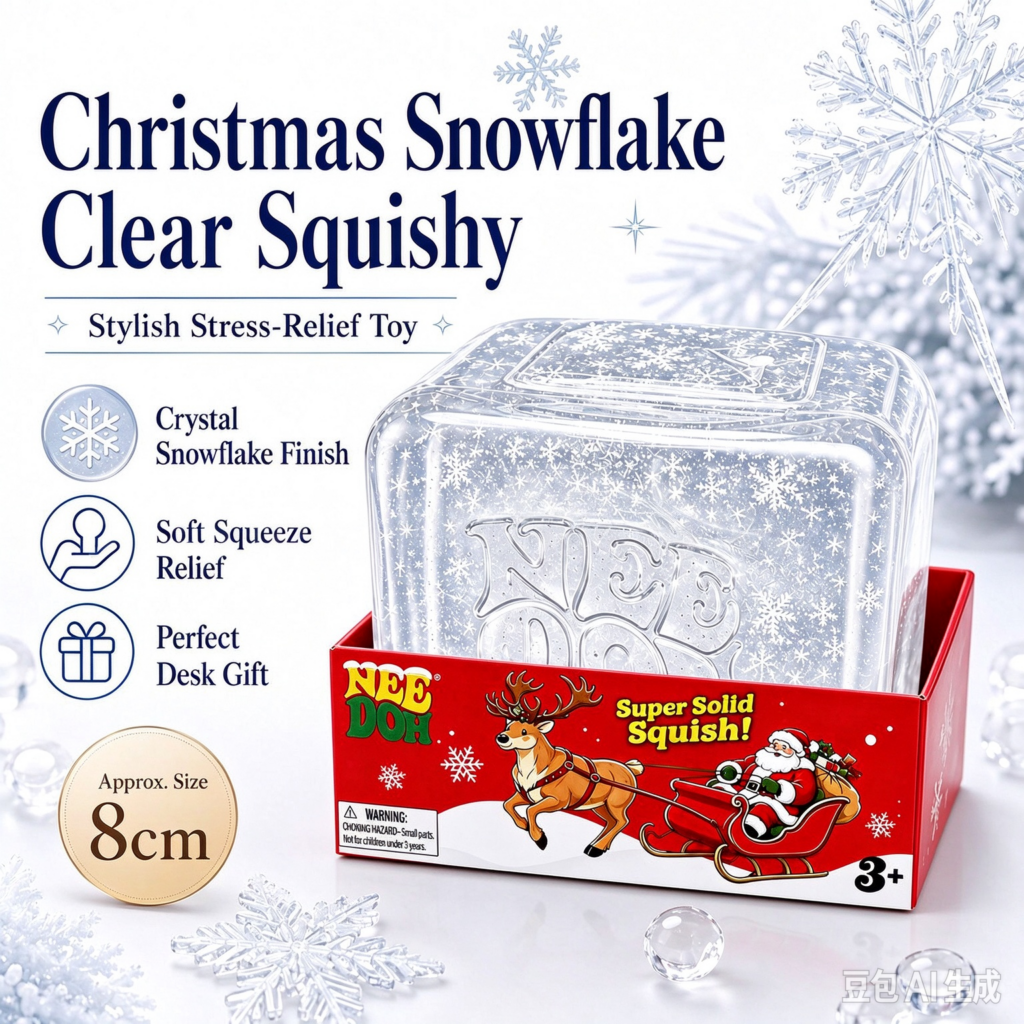 NeeDoh Nice Cube Christmas Snowflake Clear Squishy, Crystal Snowflake Transparent Squeeze Cube, Super Solid Squish Stress Relief Fidget Sensory Toy, Christmas Holiday Desk Gift for Kids Adults