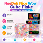 NeeDoh Nice Wow Cube Flake Crystal Clear Squish Toy 5.5cm Snowflake Glitter Filled Cube Super Solid Squish Fidget Stress Relief Toy view 4