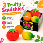 NeeDoh Groovy Fruit 3 Pack Fruity Squishies Strawberry Orange Mango Squeeze Toy Soft Fruit Shape Stress Relief Sensory Fidget Toy Retail Pack view 1