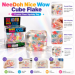 NeeDoh Nice Wow Cube Flake Crystal Clear Squish Toy 5.5cm Snowflake Glitter Filled Cube Super Solid Squish Fidget Stress Relief Toy view 3