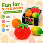NeeDoh Groovy Fruit 3 Pack Fruity Squishies Strawberry Orange Mango Squeeze Toy Soft Fruit Shape Stress Relief Sensory Fidget Toy Retail Pack view 4