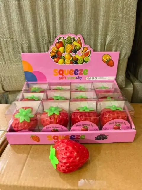 Strawberry Squishy Stress Ball, TPR Soft Squeeze Fidget Toy, Fruit Shaped Stress Relief Toy for Kids Adults
